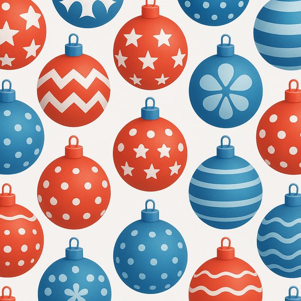Seamless Winter Pattern — Red & Blue Christmas Baubles