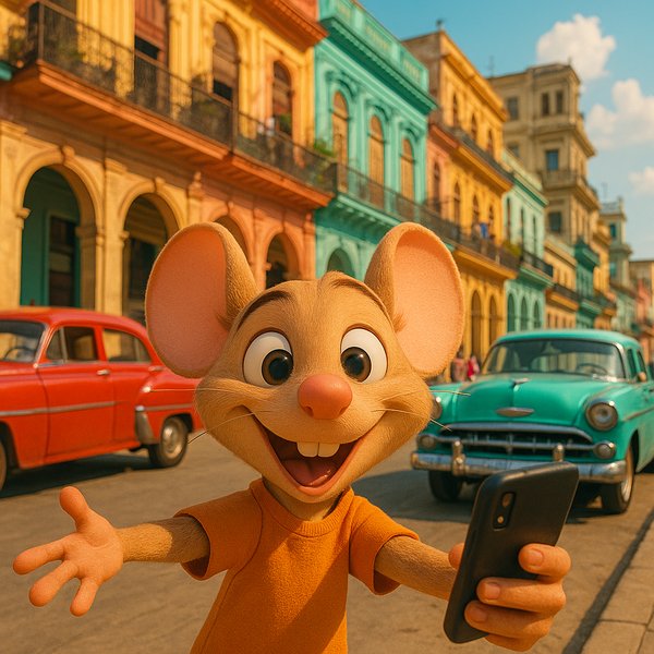 Selfie in Havana — Cartoon Mouse Adventure