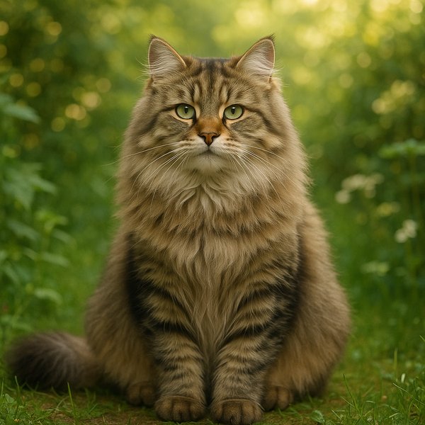 Siberian Cat Portrait in a Summer Garden