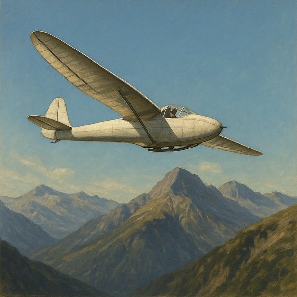 Silent Ascent — Vintage Glider Over Alpine Ridges