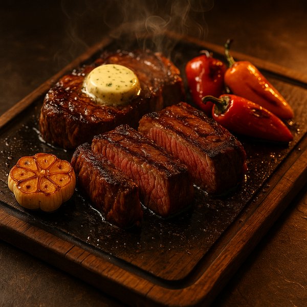 Sizzling Marbled Steak with Herb Butter