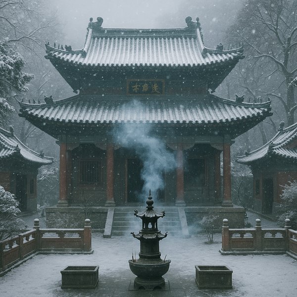 Snowfall at the Northern Temple