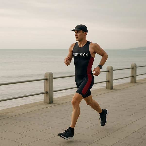 Solo Triathlete Running Along Seaside Promenade