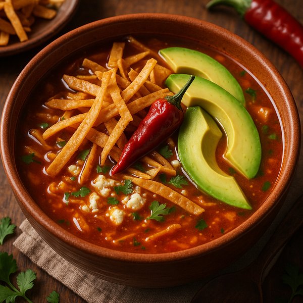 Sopa de Tortilla — Vibrant Bowl with Crispy Strips & Avocado