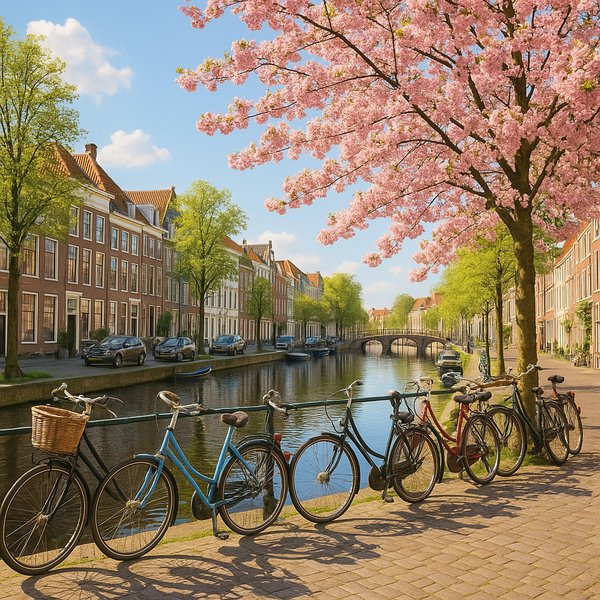 Spring Morning Along a Leiden Canal