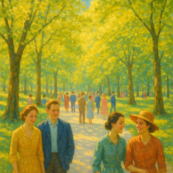 Spring Promenade in Dappled Light