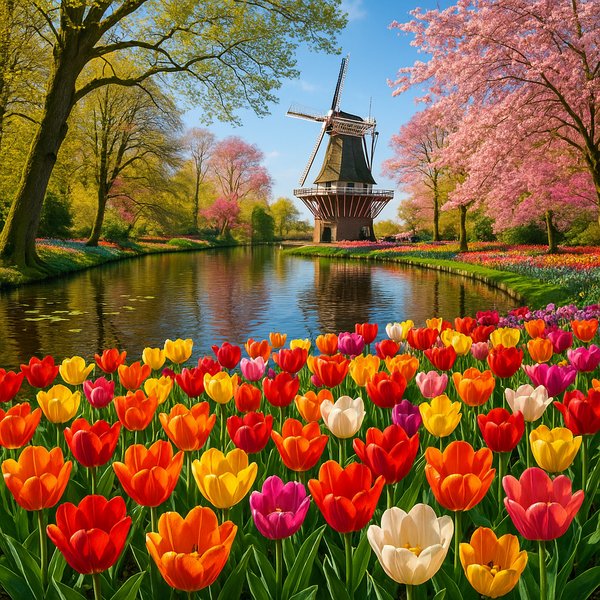 Spring Tulip Symphony by the Windmill