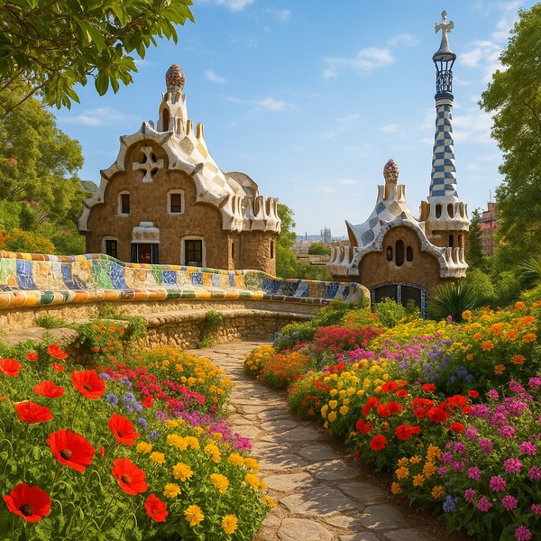 Springtime Mosaic Path at Park Güell