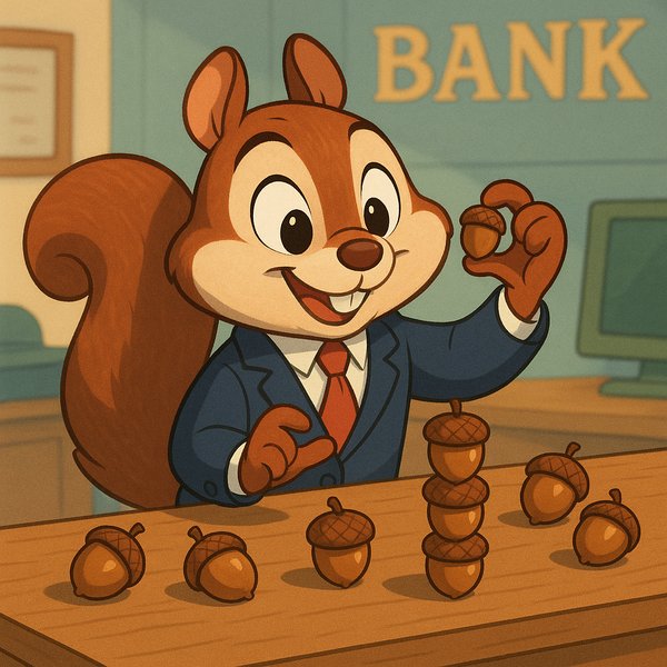 Squirrel Banker Counting Acorns