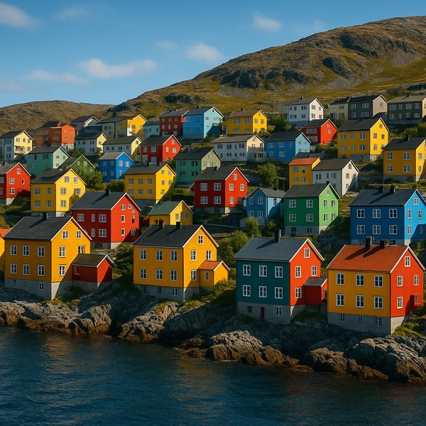 Sunlit Colors of Hammerfest — Coastal Houses on the Arctic Shore