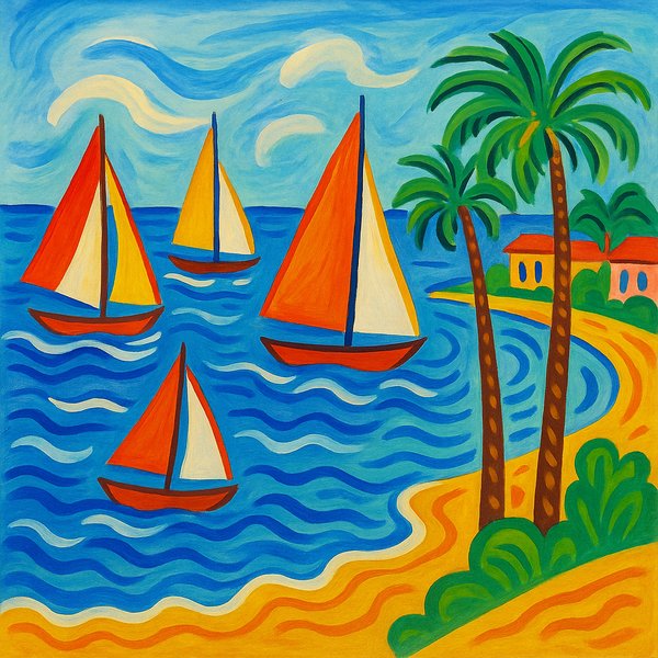 Sunlit Sails on a Joyful Shore