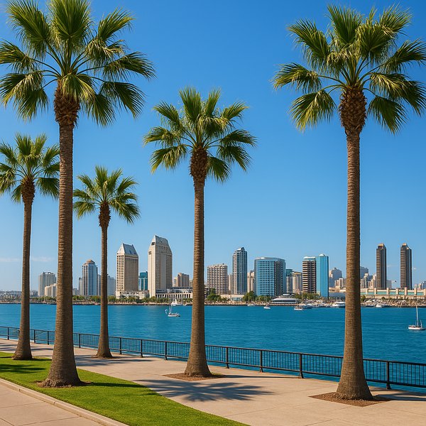 Sunlit San Diego Harbor Promenade