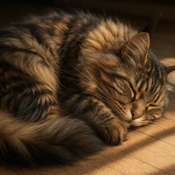Sunlit Slumber: Maine Coon in a Warm Beam