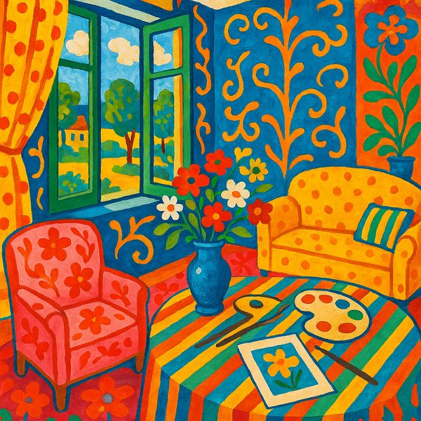 Sunlit Studio Interior — Matisse‑Inspired Colorful Room