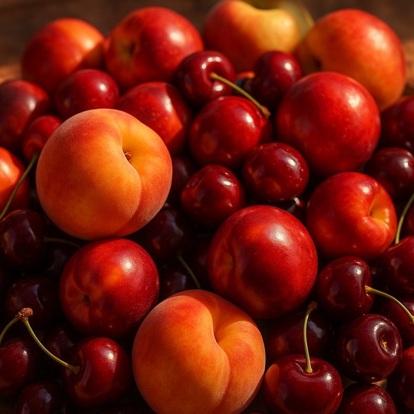 Sunlit Summer Heap: Peaches, Nectarines & Cherries