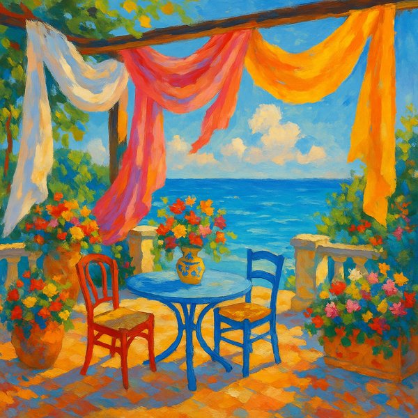 Sunlit Terrace by the Sea