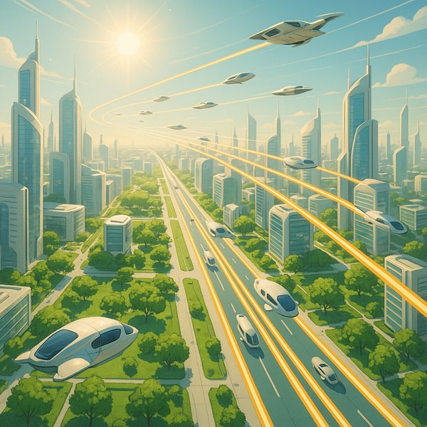 Sunlit Utopia: Organized Aerial Lanes Over a Green Future City