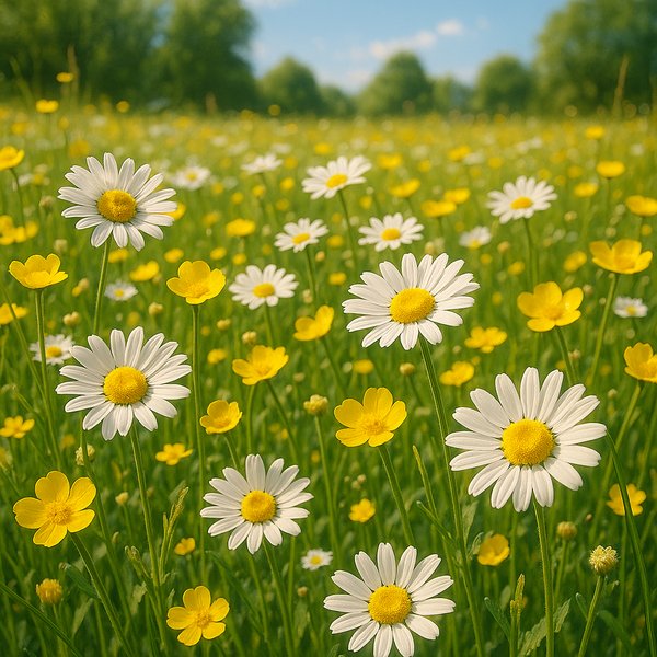 Sunny Meadow of Daisies and Buttercups
