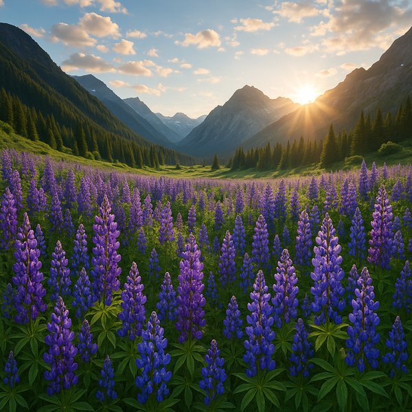 Sunrise over a Lupine Valley