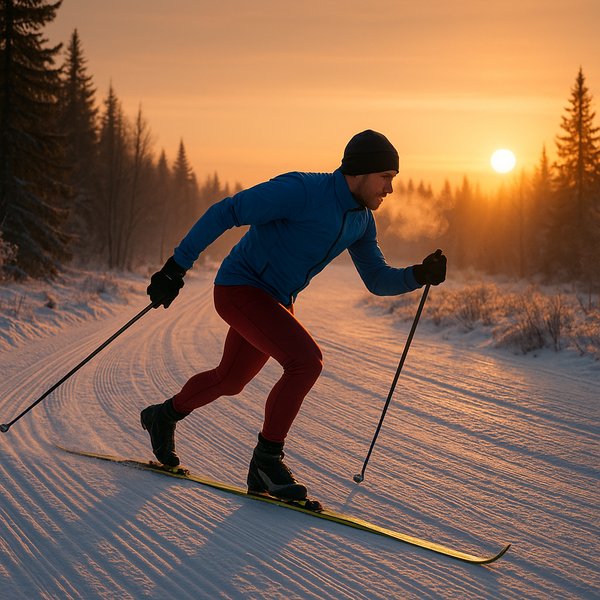 Sunrise Skate: Solo Cross-Country Skier on Empty Trail