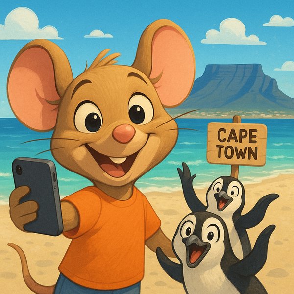 Table Mountain Selfie — Cartoon Mouse in Cape Town