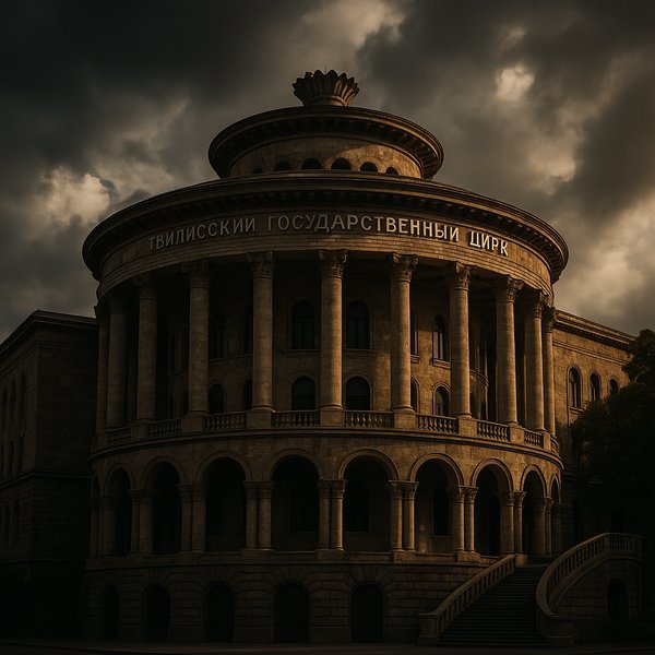 Tbilisi State Circus — Monumental Soviet-Era Facade at Dusk