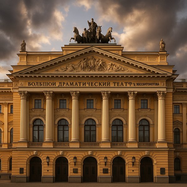 Tovstonogov Bolshoi Drama Theater Facade at Dusk