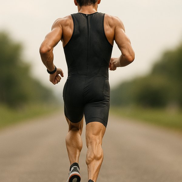 Triathlete in Motion — Rear Running Portrait