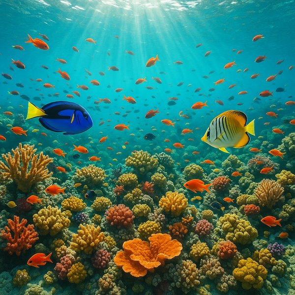 Tropical Coral Reef Teeming with Life
