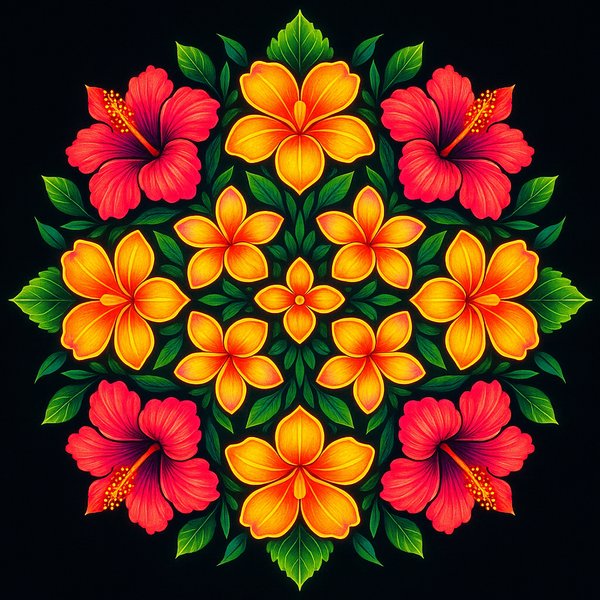 Tropical Floral Mandala — Radiant Hibiscus & Plumeria