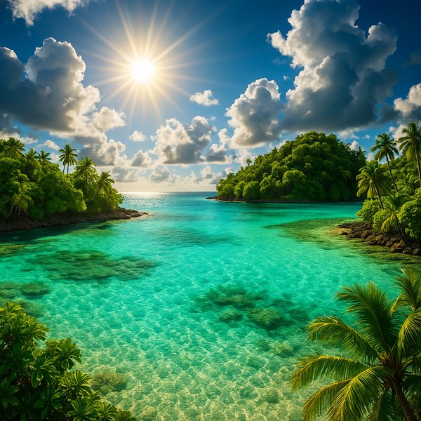 Tropical Summer Lagoon at High Sun