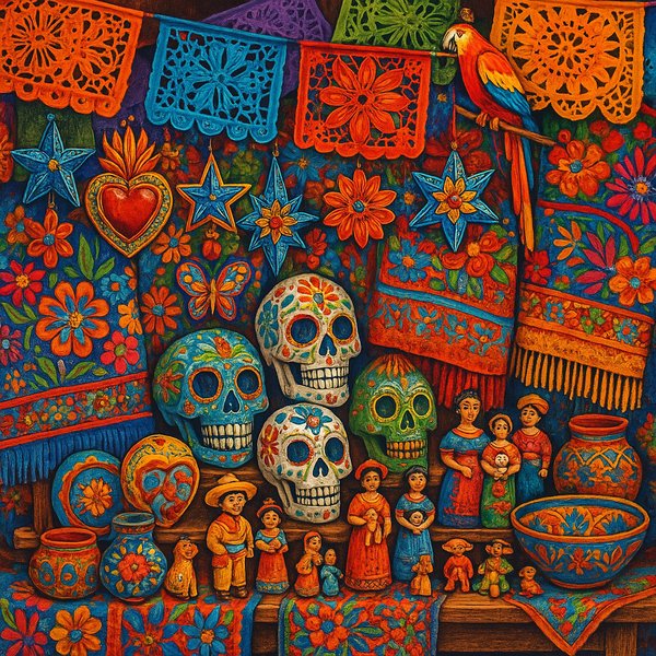แผงตลาดเม็กซิกันสีสันสดใส – ขุมทรัพย์แห่ง Día de los Muertos