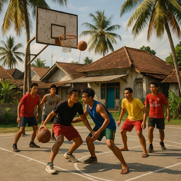 Village Court Pickup Game, Indonesia — Bright Afternoon
