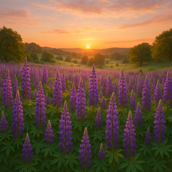 Violet Lupine Dawn in a Rolling Glade