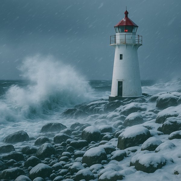 Winter Beacon on the Icy Coast