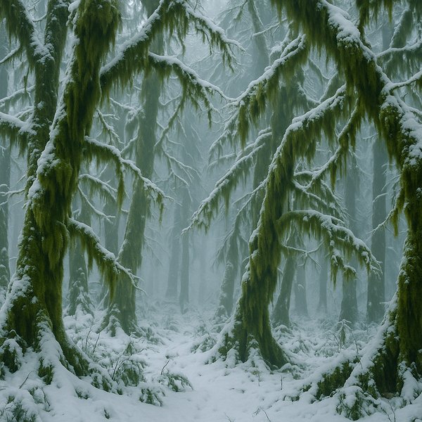 Winter Moss: Olympic Rainforest in Snow