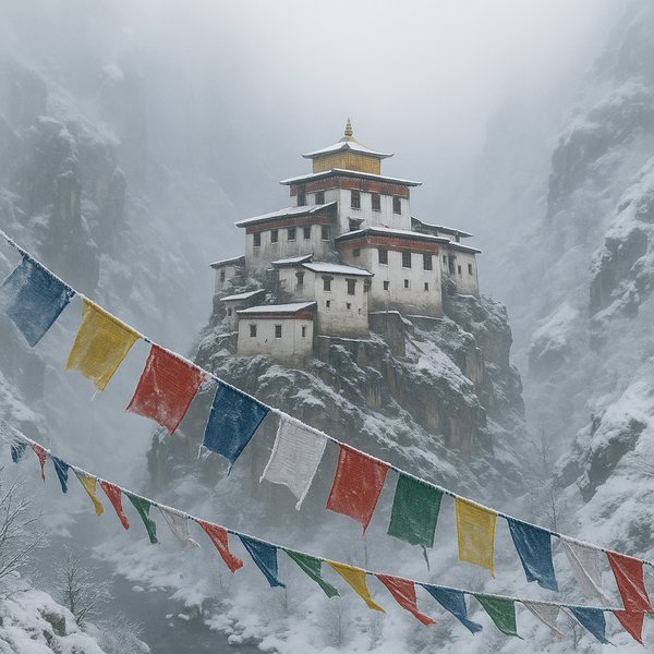 Winter Silence: Mountain Monastery in the Mist