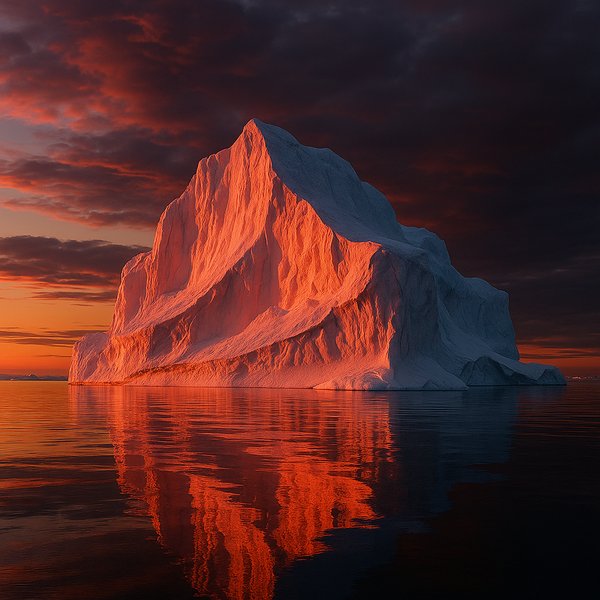 Arctic Ember: Greenland Iceberg at Sunset