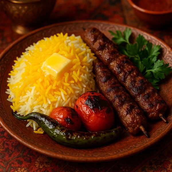 Chelo Kebab (Koobideh) with Saffron Butter Rice