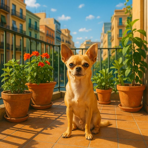 Chihuahua on a Sunny City Balcony