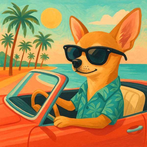 Coastal Cool: Chihuahua in a Convertible