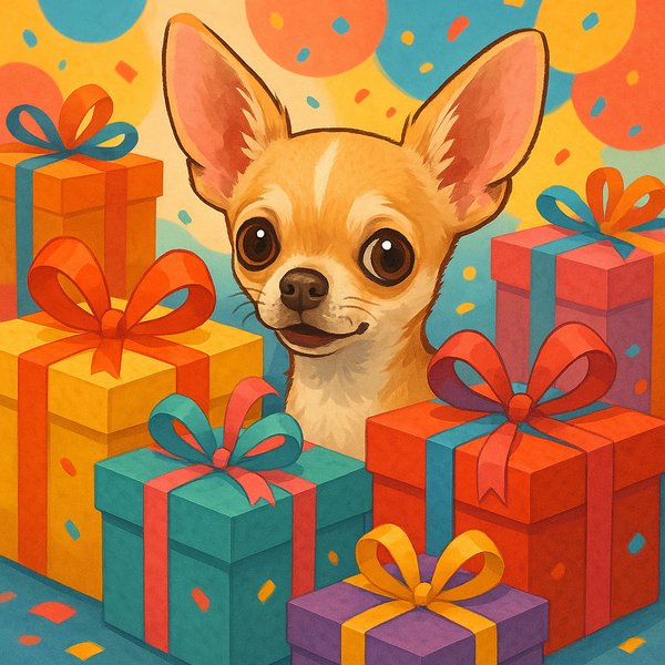 Curious Chihuahua Among Colorful Gifts