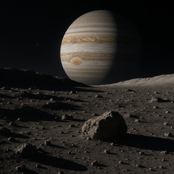 Dawn Over a Rocky Moon — Gas Giant Rising