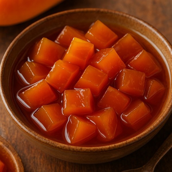 Dulce de Lechosa — Candied Papaya Cubes in Amber Syrup