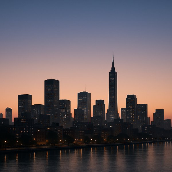 Dusk Skyline Reflection