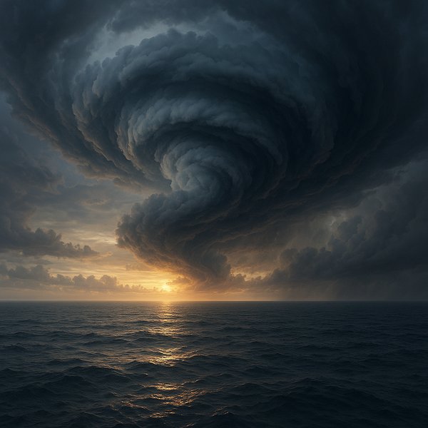 Eye of Dawn: Spiraling Storm Over the Open Sea