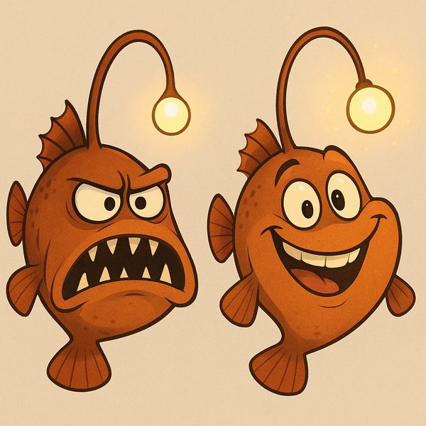 From Grumpy to Grinning: Comedic Anglerfish Duo