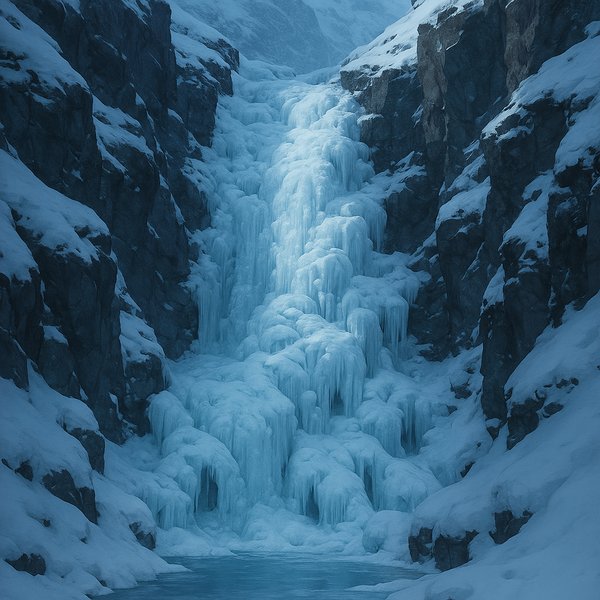 Frozen Cascade in a Greenland Gorge