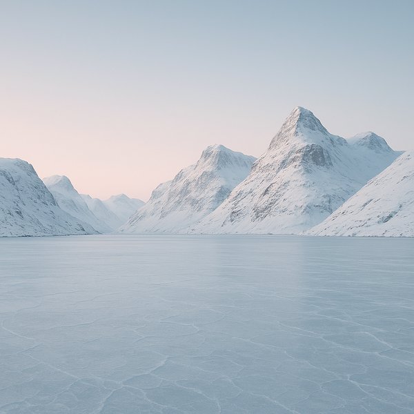 Frozen Fjord at Dawn — Greenland Peaks