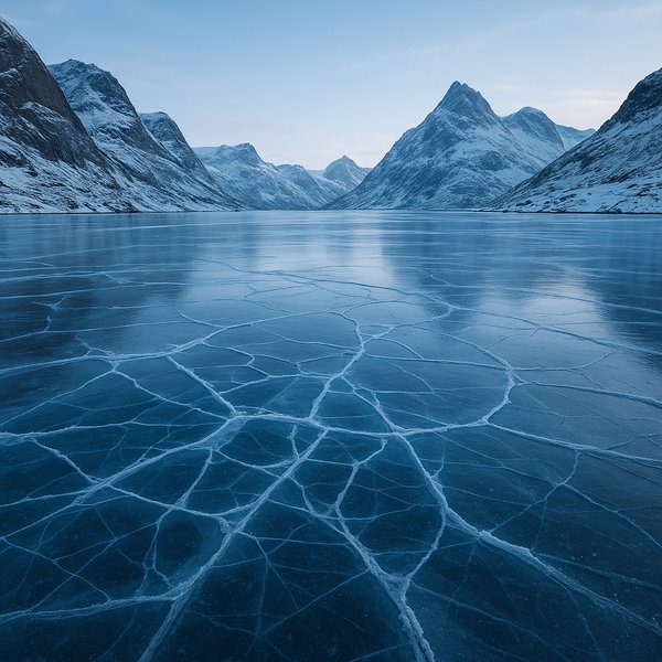 Frozen Fjord: Cracked Ice and Arctic Peaks